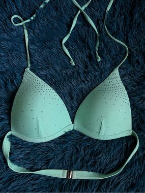 Women's Mint Green Rhinestone Padded Bikini Top